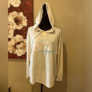 C&C T-shirt weight graphic hoodie in cream “paradise awaits” with rainbow,size M